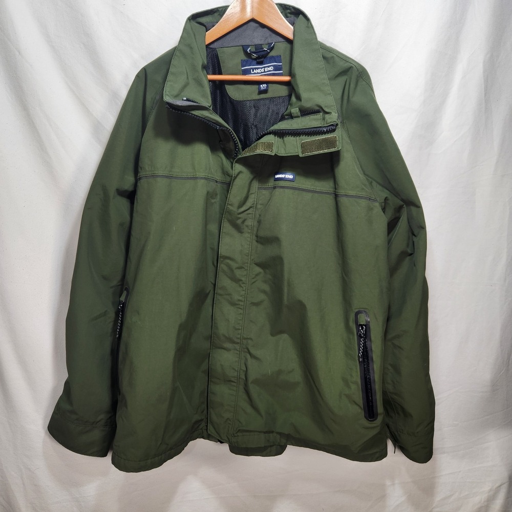 Lands End Mens Size XXL 50-52 Vintage Green Raincoat Full Zip Jacket